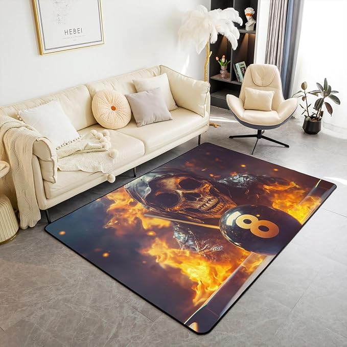 Sugar Skull 3 x 5 Area Rug Gothic Skeleton Pool Player Rugs for Living Room | Cool 8 Ball Washable Rug, Science Fiction Style Billiard Balls Carpet Indoor Floor Mat - sugar skull floor mat