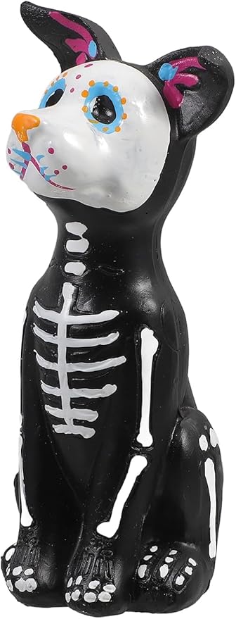 1PCS Day of The Dead Dog Figurine, Halloween Dog Statue Sugar Skulls Animal Statue Resin Crafts Skeleton Sculpture for Halloween Home Desk Decorations - sugar skull christmas ornament