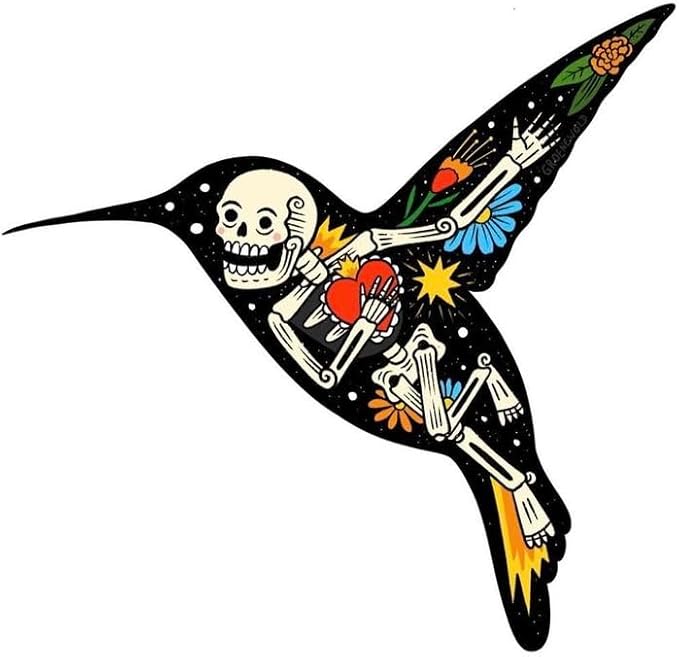 Hummingbird Skeleton Love Tattoo Vinyl Sticker 5x5 inches Sugar Skull Stickers/Cars Windows Bumper Automotive - sugar skull vinyl sticker