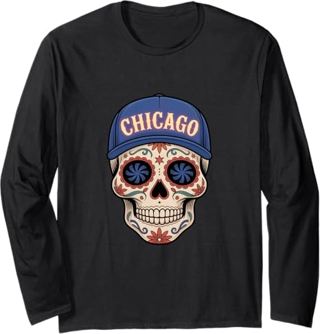 Chicago Mexican Sugar Skull Merch - sugar skull long sleeve shirt mens