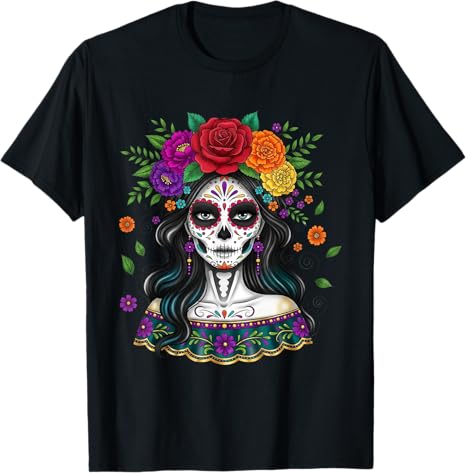 Day of the Dead Sugar skeleton Women Men Apparel - sugar skull t-shirt womens