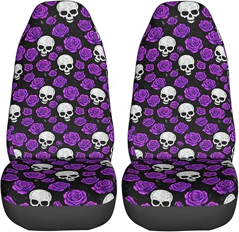 Delerain Car Seat Covers Set 2Pcs, Flower Floral Sugar Skull Universal Front Car Seats Vehicle Enterior Protector Suitable Fits Most Car Auto SUV Sedan Truck - sugar skull car pet seat cover