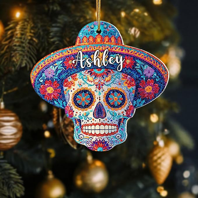 Customized Sugar Skull Ornaments for Christmas Tree - Personalized Sugar Skull Ornament - Acrylic Mexican Ornaments - Christmas Decor - Gifts for Mexican, Men, Women, Family, Friends - sugar skull christmas ornament