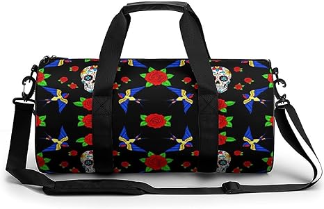 Workout Lightweight Duffel Bags Floral Rose Bird Sugar Skulls Basketball Football Weekender Bag Foldable Gym Travel Bags for Men Women - sugar skull yoga mat