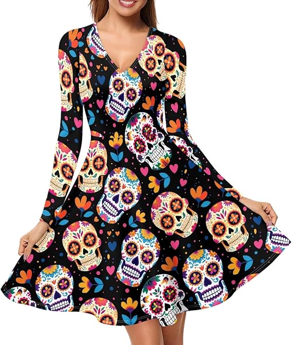 QUJUFOZY - sugar skull dress womens