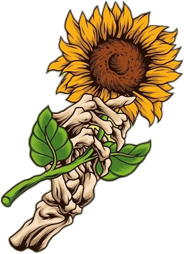 Skull Hand Holding Sunflower Vinyl Sticker Decal 5x5 inches Sugar Skull Stickers for Car Truck Window Bumper and Any Smooth Surface - sugar skull vinyl sticker