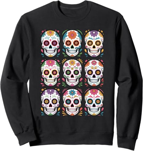 Day Of The Dead Sugar Skull Traditional Mexican - sugar skull sweatshirt womens