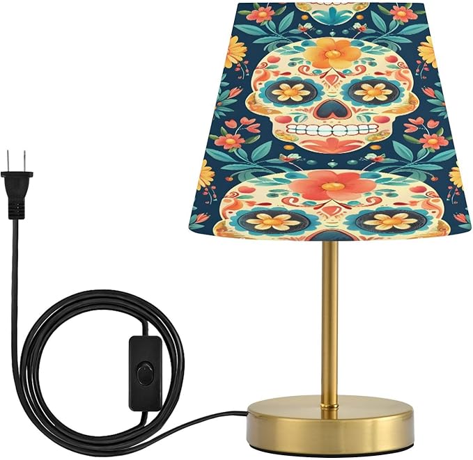 Table Lamp Colorful Sugar Skulls Floral Design Desk Lamp with Fabric Shade Tablelamp for Bedroom, Living Room, Night Light, Outdoor (Bulb Included),7.9x12.6in - sugar skull table lamp