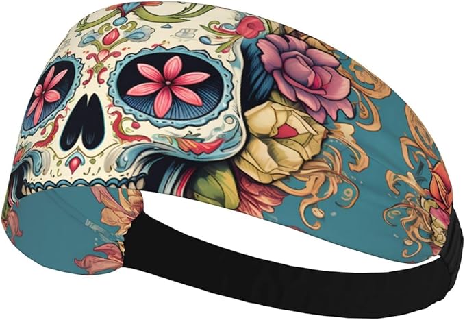 Elastic Sports Headband Hairband MJHKXLJ Sugar Skull Print Printing Spandex, Soft, Breathable, Quick-Dry - sugar skull flower crown