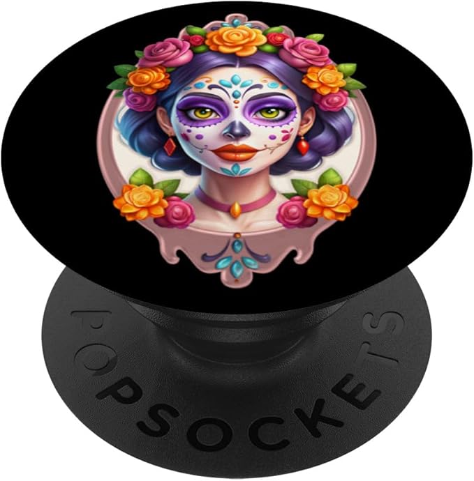 Dia de Los Muertos Mexican Woman face Sugar Skull Halloween PopSockets Adhesive PopGrip - sugar skull makeup kit