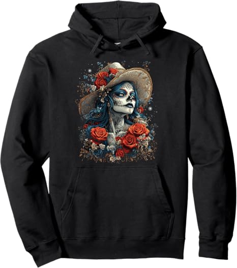 DIRHAME Dia De Los Muertos - sugar skull hoodie mens