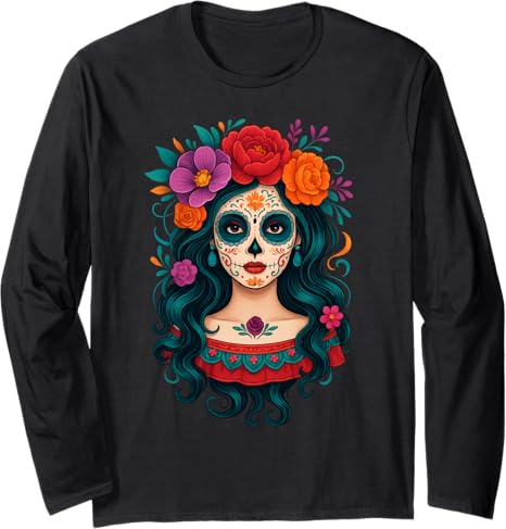 Day Of The Dead Mexico Dia De Los Muertos Apparel - sugar skull long sleeve shirt mens