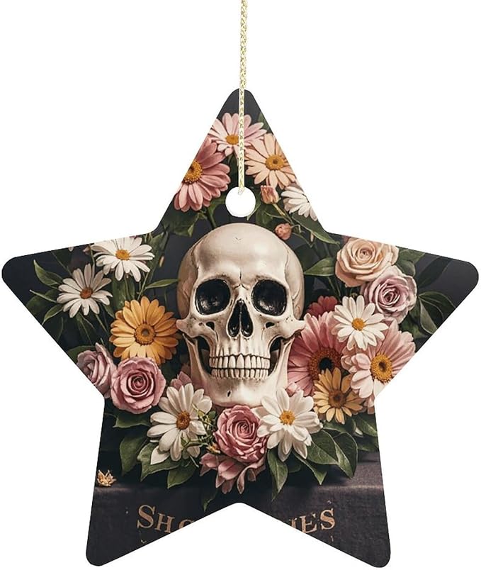 Bonsai Tree Sugar Skull Christmas Ornament for Christmas Tree Decor Holiday Decorations Xmas Ceramic Decoration Star Shaped Hanging Decorations for Home Xmas Party Decors - sugar skull christmas decorations