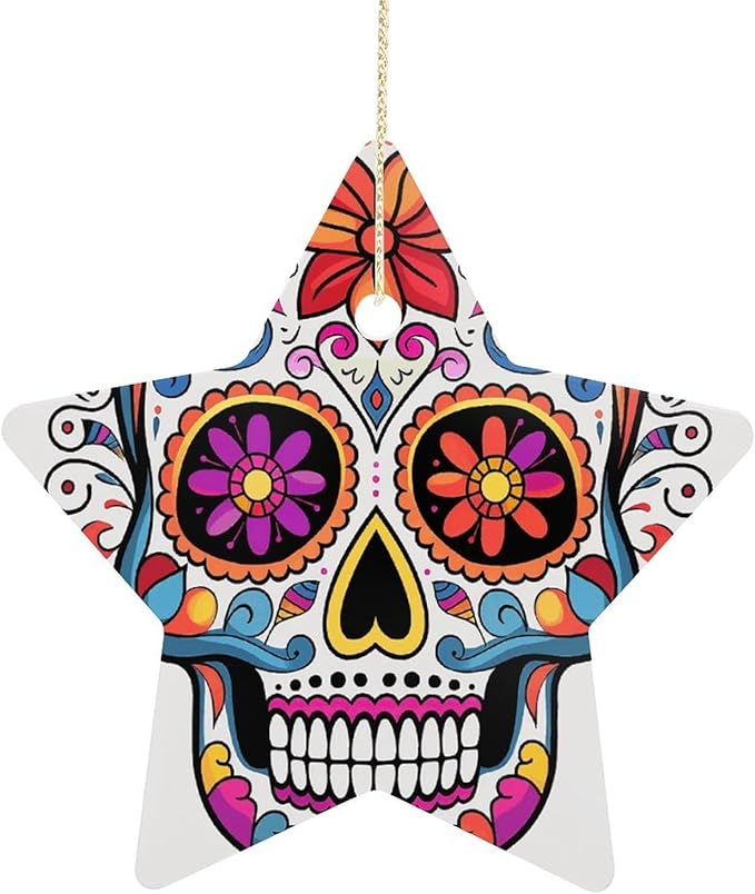 Sugar Skull Christmas Ornament for Christmas Tree Decor Holiday Decorations Xmas Ceramic Decoration Star Shaped Hanging Decorations for Home Xmas Party Decors - sugar skull christmas decorations