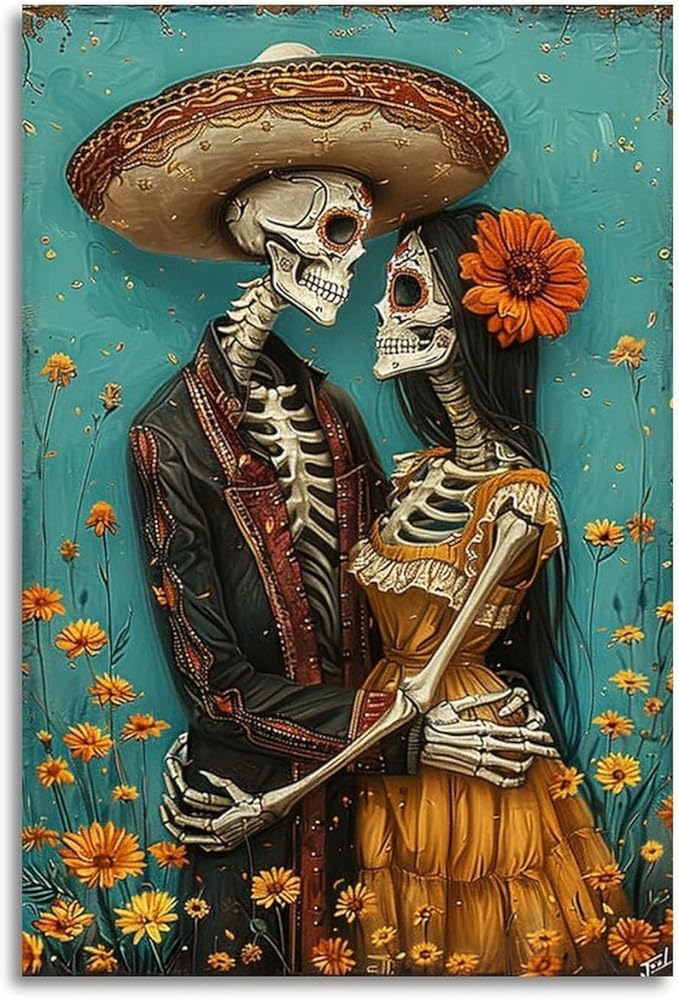 Day of The Dead Skeleton Couple Wall Art Mexican Gothic Love print Sugar Skull Art Print The Dead Halloween Wall Decor Living Room Decor 08x12inch(20x30cm) Unframe-style-8 - sugar skull poster print