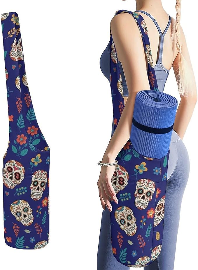 Large Yoga Mat Bag with Long Strap for Women Yoga Accessories Sports Storage Bags Exercise Mats Tote Sling Carrier Bag - sugar skull yoga mat
