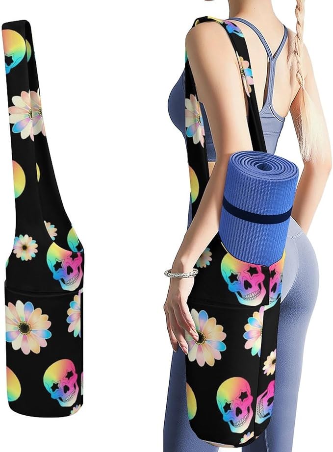 Large Size Yoga Mat Bag with Long Strap, Yoga Mats Carrier Storage Bag, Exercise Mat Holder Accessories - sugar skull yoga mat