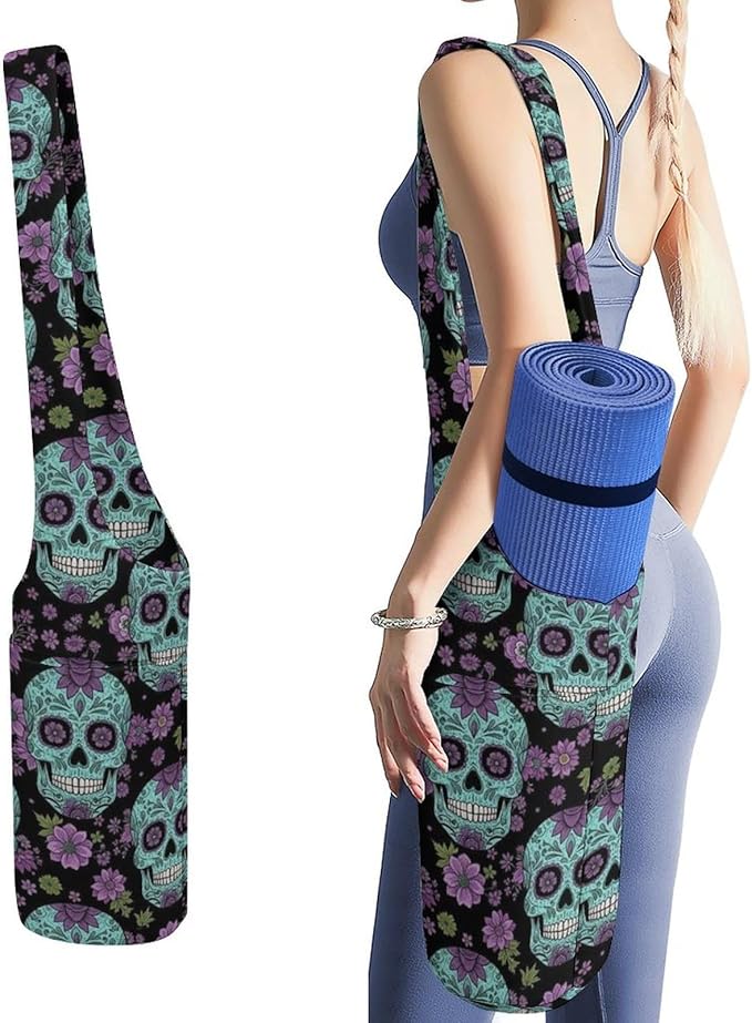 Fashion Large Yoga Mat Bags for Women, Large Exercise Yoga Mat Totes with Long Shoulder Strap for Workout Gym - sugar skull yoga mat