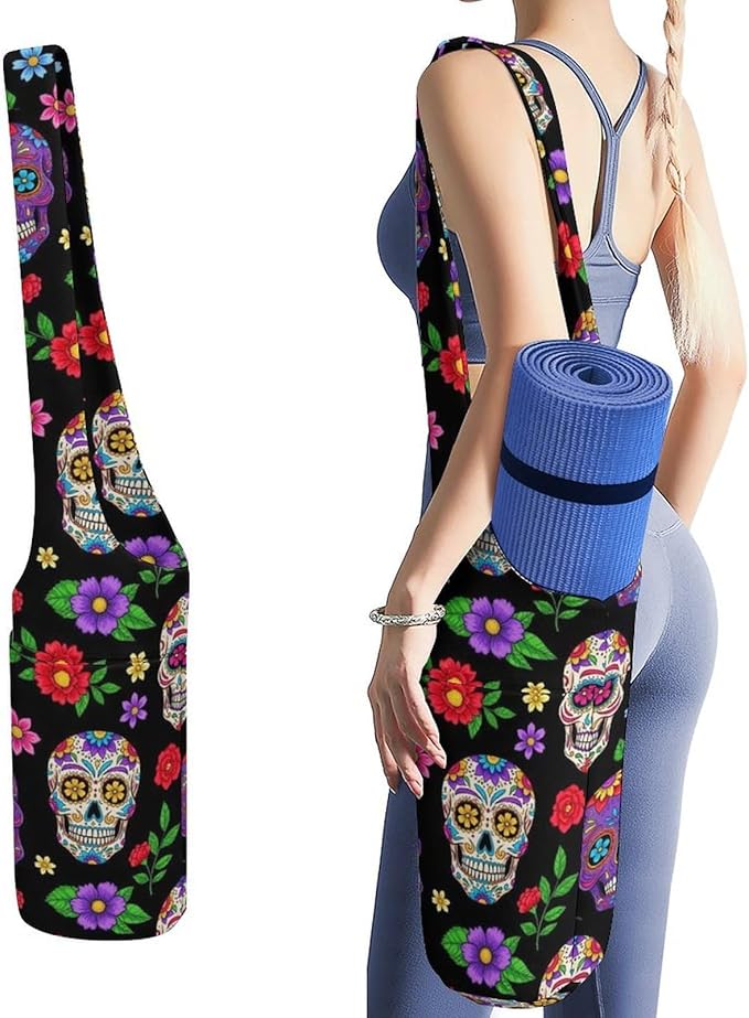 Large Yoga Mat Bag Fit Most Size for Ladies Yoga Mats Carrier Bags Multi-Functional Exercise Mat Holder Storage Bag - sugar skull yoga mat