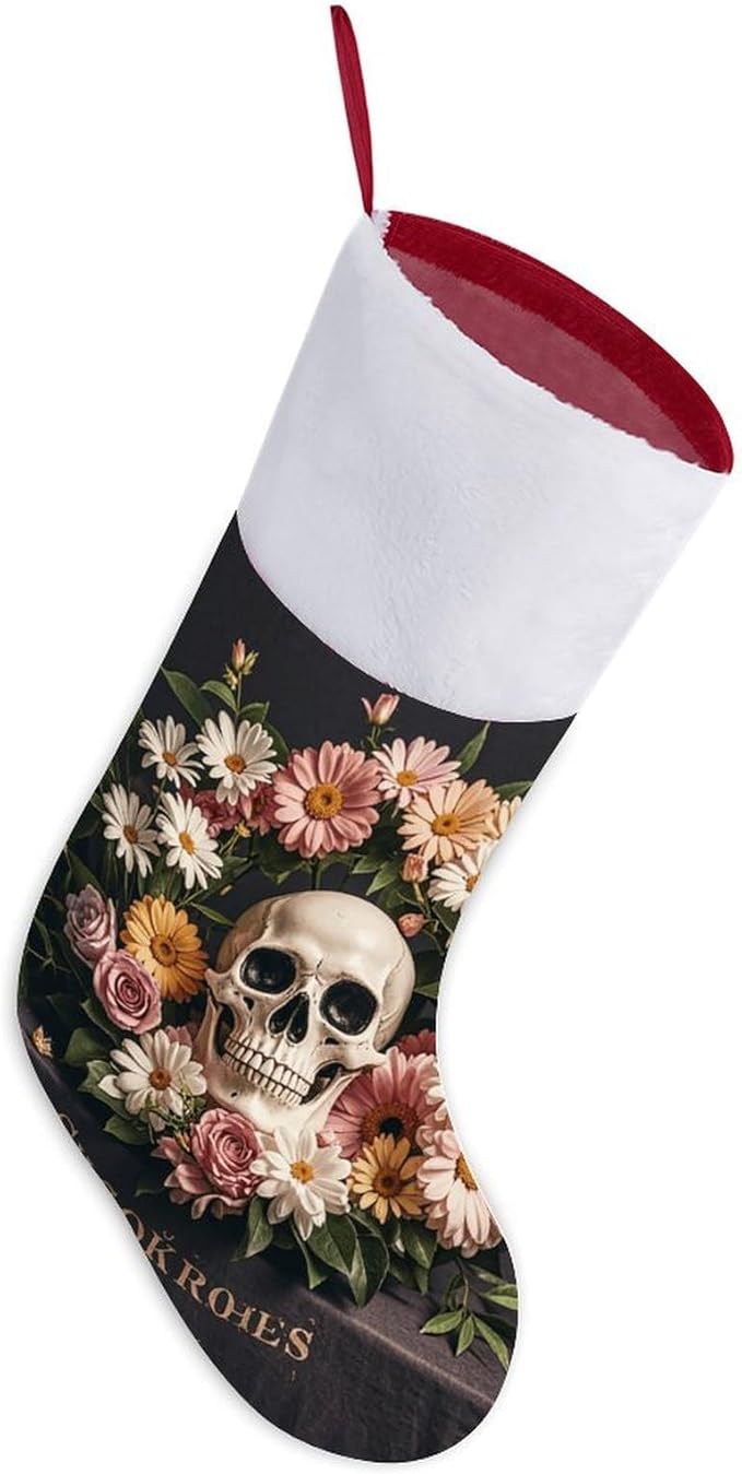 Classic Bonsai Tree Sugar Skull Christmas Stockings Plush Xmas Stockings for Holiday Party Red Xmas Decoration Stocking for Christmas Tree Fireplace Hanging Ornaments Home Decorations 16.5 Inch - sugar skull christmas decorations