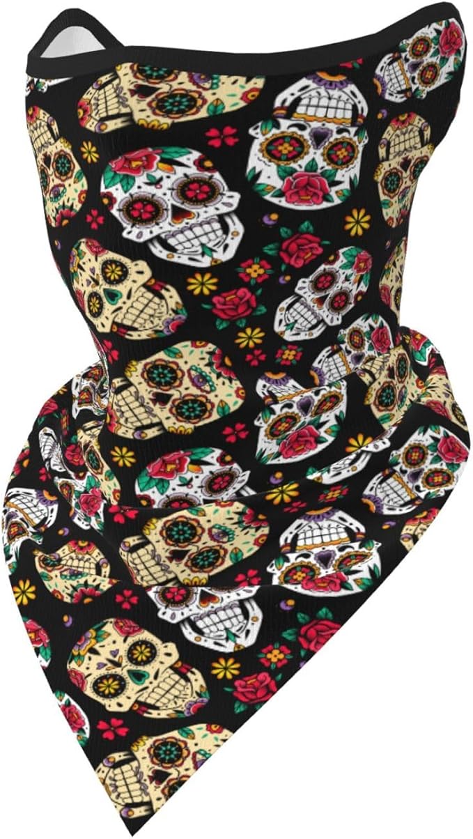 Multipurpose Balaclava Scarf Headband Knitted Hat with Face Mask and Neck Warmer for Skiing and Running - sugar skull flower crown