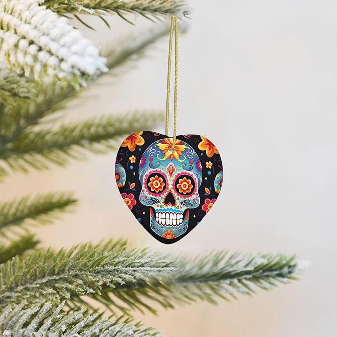 2025 Christmas Tree Decoration Hanging Heart Ornament Sugar Skulls Ceramic Ornaments Christmas Tree Decorations Round Pendants for Xmas Tree Winter New Year Party Supplies - sugar skull christmas decorations