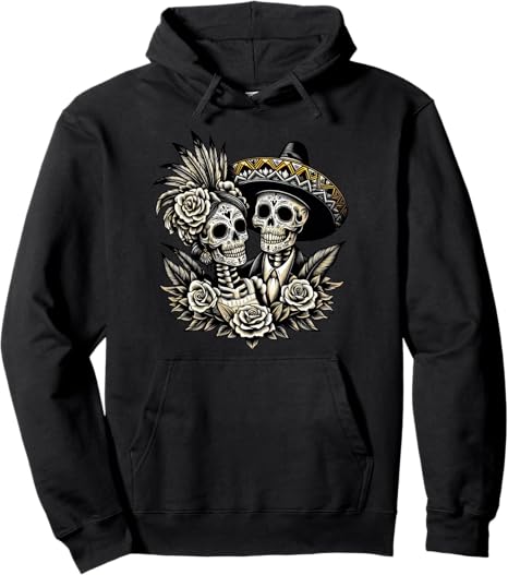 Skeleton Charro Day of Dead Gifts - sugar skull hoodie mens