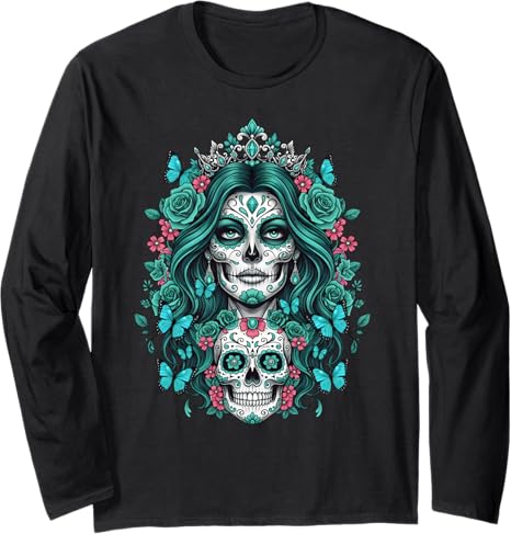 La Catrina Day of the Dead Sugar Skull Queen Women - sugar skull long sleeve shirt mens