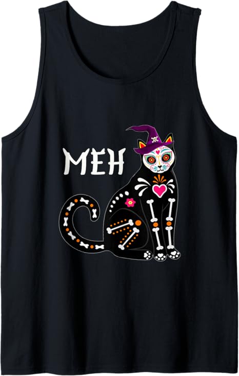 Sugar Skull Cat Meh Funny Halloween tees - sugar skull beanie