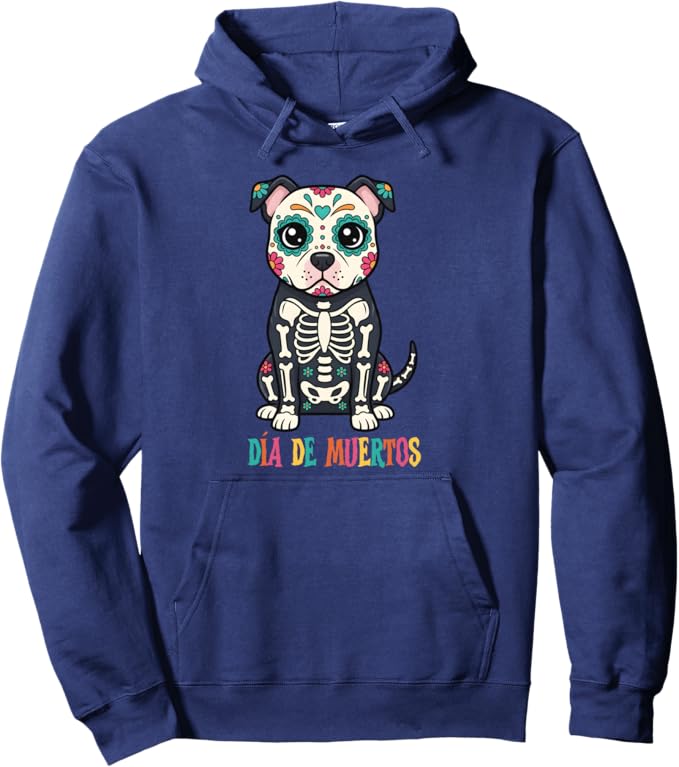 Mexican Dia de Muertos Pitbull dog Sugar Skull - sugar skull hoodie mens