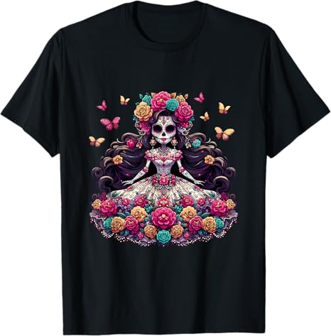 Mexican Catrina Sugar Skull Floral Butterfly - sugar skull dress womens