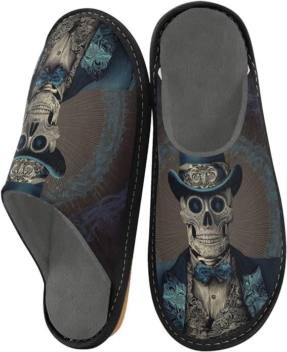 Men's Womens Cozy Slip-On House Slippers,Day Of Dead Sugar Skull Man in Suit Casual Unisex Arch Supportive Breathable Memory Foam Winter Warm Shoes Indoor/Outdoor 4-11 - sugar skull throw pillow