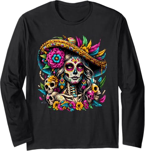 Day of the Dead Sugar Skull Women Men Apparel Co. - sugar skull long sleeve shirt mens