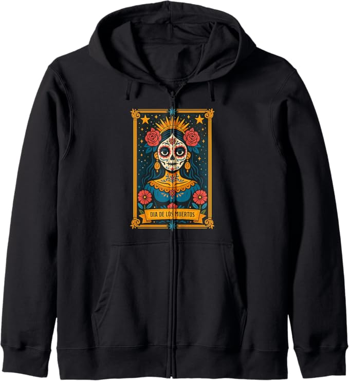 La Catrina Dia De Los Muertos Decorations - sugar skull zip up hoodie mens