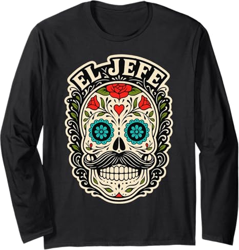 Mexican Dia De Los Muertos - sugar skull long sleeve shirt mens