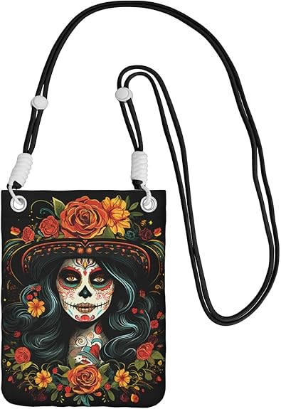 Crossbody Bags for Women, Lightweight Cell Phone Purse, Casual Belt Bag 8x6 IN with Adjustable Strap, for Travel, Shopping - sugar skull handbags for sale