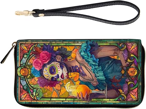 RFID-Blocking Zip-Around Wristlet for Women - Large Capacity Credit Card Holder with Detachable Strap, Fashion RFID Blocking Wallet,Sugar Skull Art - sugar skull handbags for sale