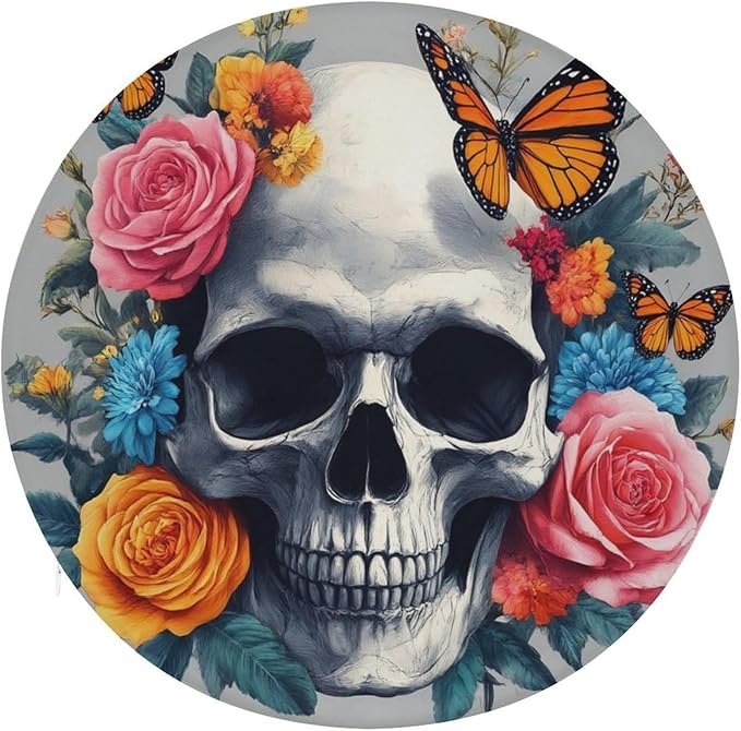 Unique Chair Pads, Non Slip Office, Car, Bar Stool Seat Cushion Flower Sugar Skull, Breathable Seat Pads, Comfortable Round Cushion for Home, Office, Chair Sitting - sugar skull car pet seat cover