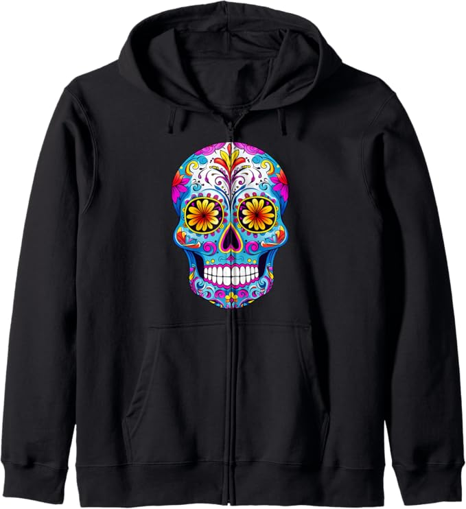 Sugar Skull Day Of The Dead Dia De Los Muertos. - sugar skull zip up hoodie mens