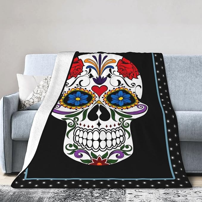 Sugar Skull Blanket Soft Plush Fleece Skull Throw Blankets Cozy Fuzzy Skeleton Stuffed Animal Bedding Gifts for Women Girls Boys Kids Adults 40"X50" - sugar skull throw blanket