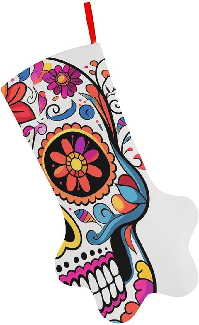 Classic Sugar Skull Christmas Stockings Plush Xmas Stockings for Holiday Party Xmas Decoration Stocking for Christmas Tree Fireplace Hanging Ornaments Home Decorations 16.6 Inch - sugar skull christmas decorations