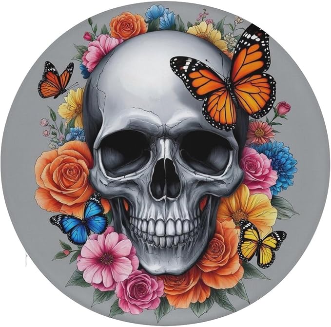 Memory Foam Seat Cushion Flower Sugar Skull, Non Slip Chair Pad Round Comfortable Cushion Decorative for Patio, Garden, Home - sugar skull car pet seat cover