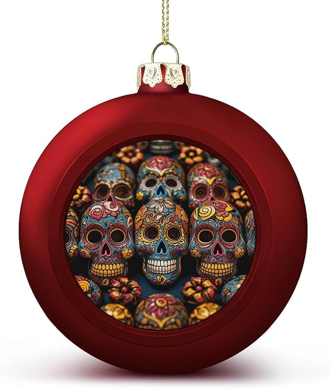 Red Christmas Balls Ornaments 1.6" Shatterproof Xmas Colorful Sugar Skulls Baubles with Hanging String Holiday Decoration for Christmas Tree DIY Wreath Wedding New Year Party Festive Supply - sugar skull christmas decorations