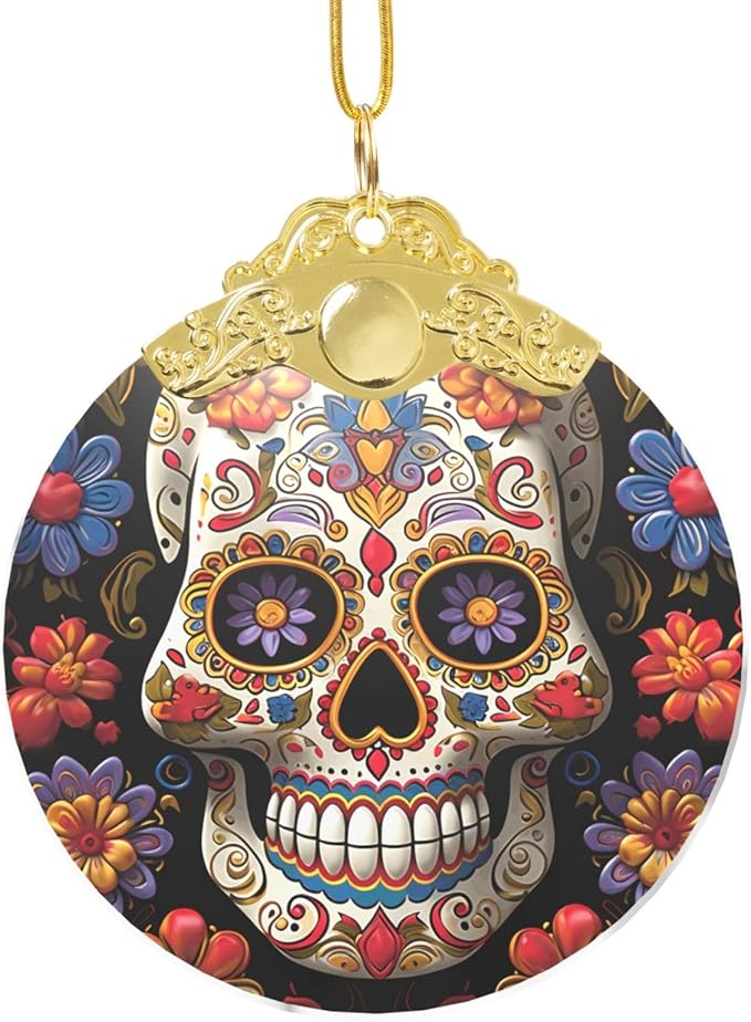 Sugar Skulls Christmas Ornament Gold Crystal Glass Hanging Ornaments for Christmas Tree Hanging Decorations 2025 Gifts Crystal Pendants Suncatcher for Holiday Party Decoration - sugar skull christmas decorations