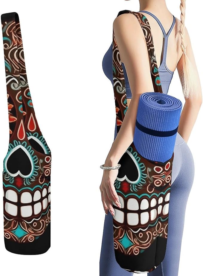 Sugar Skulls Day of The Dead Yoga Mat Bag Stylish Lightweight Yoga Bag Versatile with Straps Storage Pockets Yoga Tote Yogas Mat Carrier Fits Most Size Mats - sugar skull yoga mat