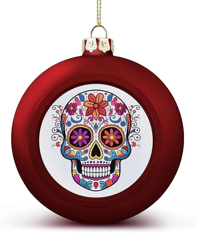Sugar Skull Christmas Ball Ornaments 1.6 Inch Red Shatterproof Plastic Decorative Hanging Ornaments Festive Baubles Decorations Xmas Ornament for Tree Holiday Party Home Decor - sugar skull christmas decorations