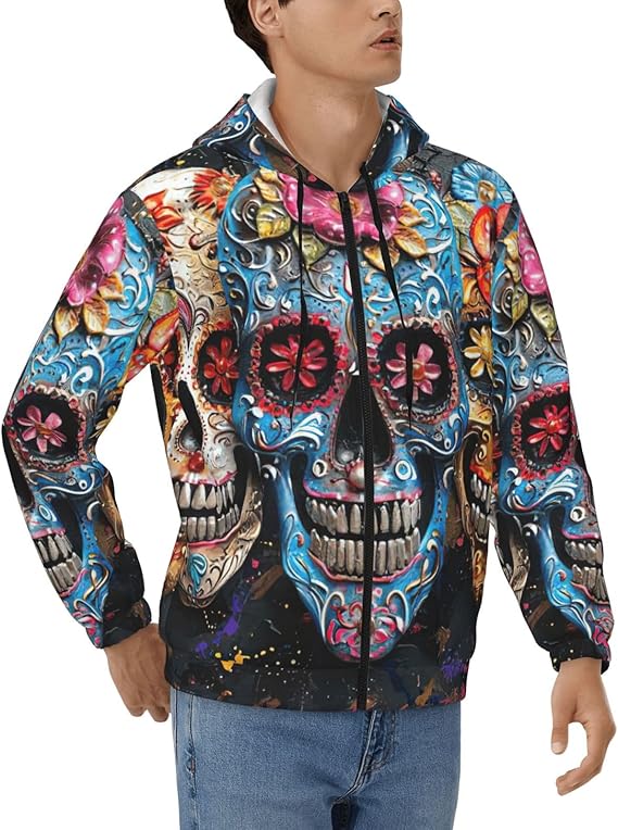 DUWAA - sugar skull zip up hoodie mens