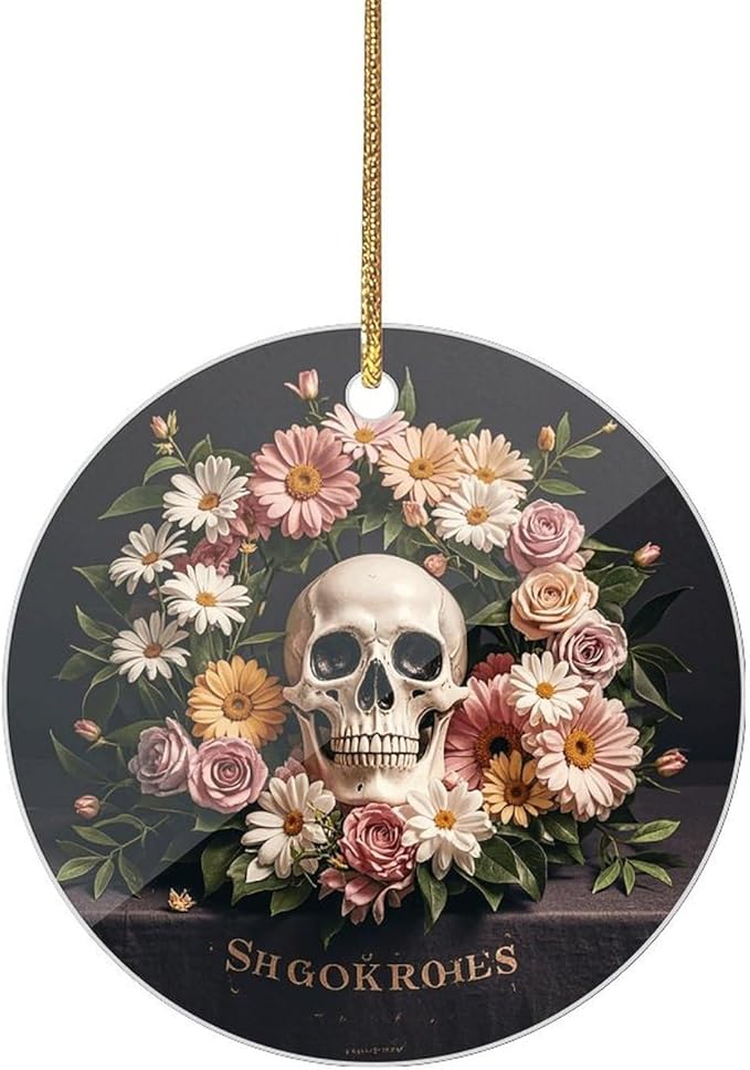 Bonsai Tree Sugar Skull Christmas Ornament for Christmas Tree Decor Holiday Decorations Xmas Acrylic Pendant Decoration Circular Hanging Decorations for Home Xmas Party Decors - sugar skull christmas decorations