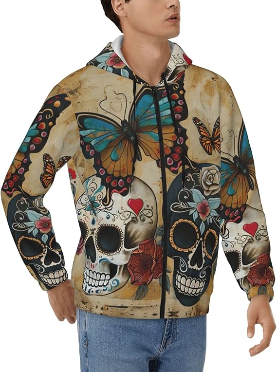 DUWAA - sugar skull zip up hoodie mens