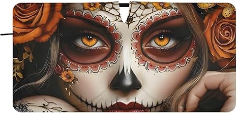 Windshield Sun Shades Sugar Skull Cool Foldable Car Sun Shade for Sedans SUV Trucks Size M - sugar skull car sunshade for windshield